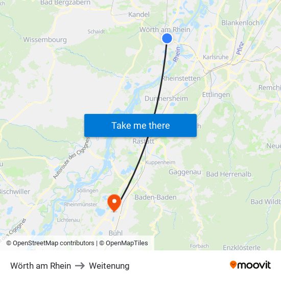 Wörth am Rhein to Weitenung map