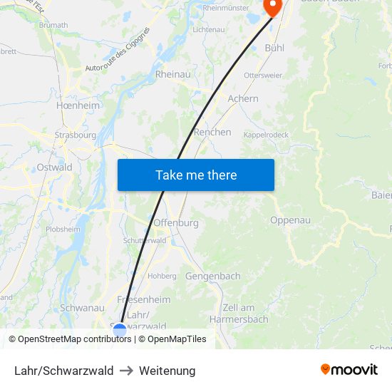 Lahr/Schwarzwald to Weitenung map