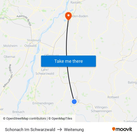 Schonach Im Schwarzwald to Weitenung map