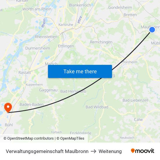 Verwaltungsgemeinschaft Maulbronn to Weitenung map