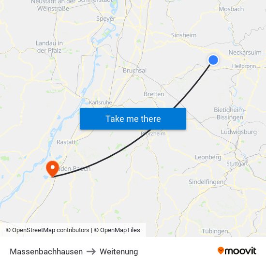 Massenbachhausen to Weitenung map