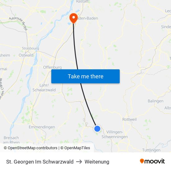 St. Georgen Im Schwarzwald to Weitenung map