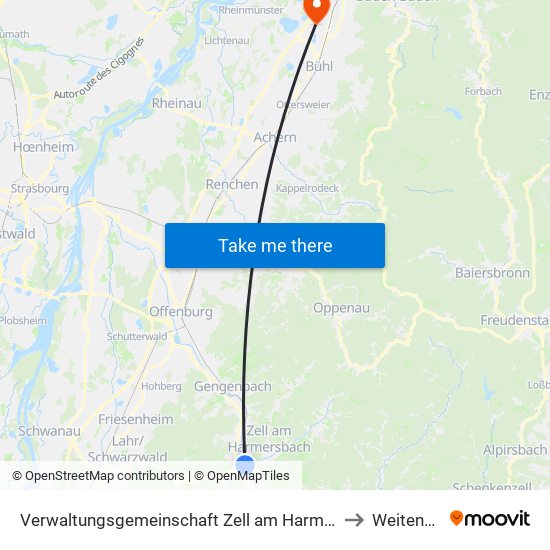 Verwaltungsgemeinschaft Zell am Harmersbach to Weitenung map