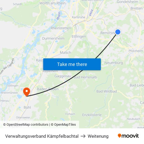 Verwaltungsverband Kämpfelbachtal to Weitenung map