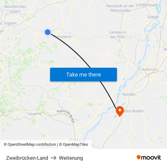 Zweibrücken-Land to Weitenung map
