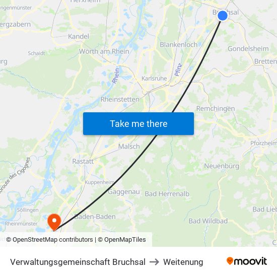 Verwaltungsgemeinschaft Bruchsal to Weitenung map