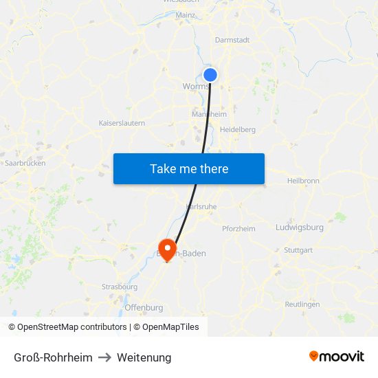 Groß-Rohrheim to Weitenung map