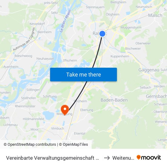 Vereinbarte Verwaltungsgemeinschaft Rastatt to Weitenung map