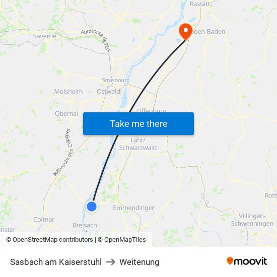 Sasbach am Kaiserstuhl to Weitenung map