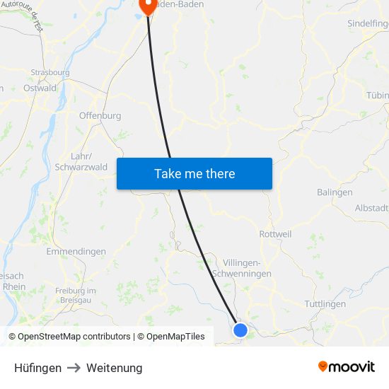 Hüfingen to Weitenung map