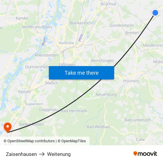 Zaisenhausen to Weitenung map