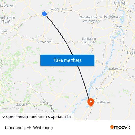 Kindsbach to Weitenung map