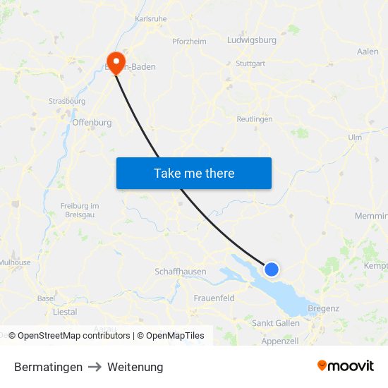 Bermatingen to Weitenung map