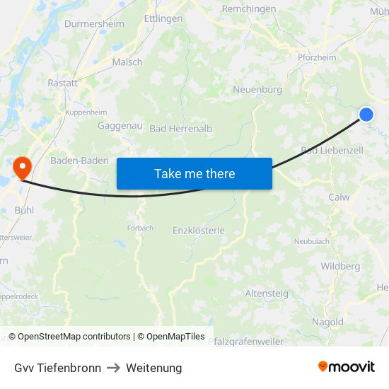 Gvv Tiefenbronn to Weitenung map