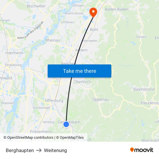 Berghaupten to Weitenung map