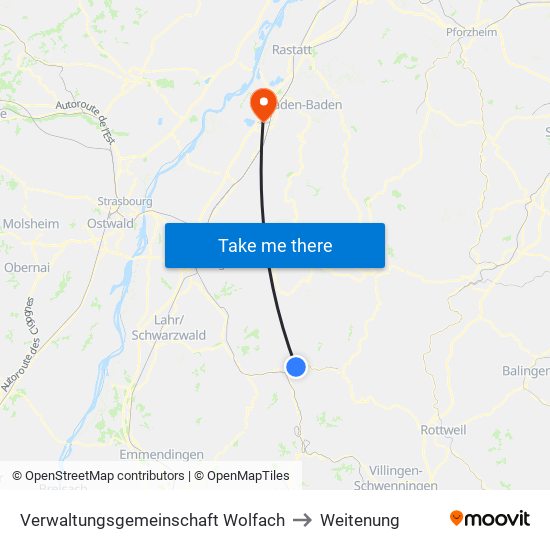 Verwaltungsgemeinschaft Wolfach to Weitenung map