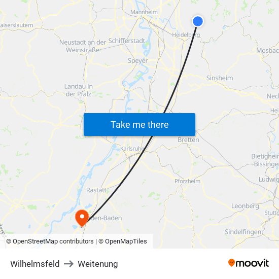 Wilhelmsfeld to Weitenung map