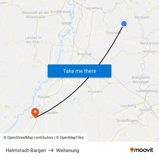 Helmstadt-Bargen to Weitenung map