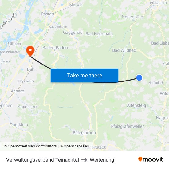 Verwaltungsverband Teinachtal to Weitenung map