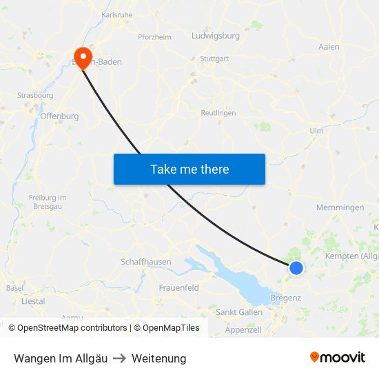 Wangen Im Allgäu to Weitenung map