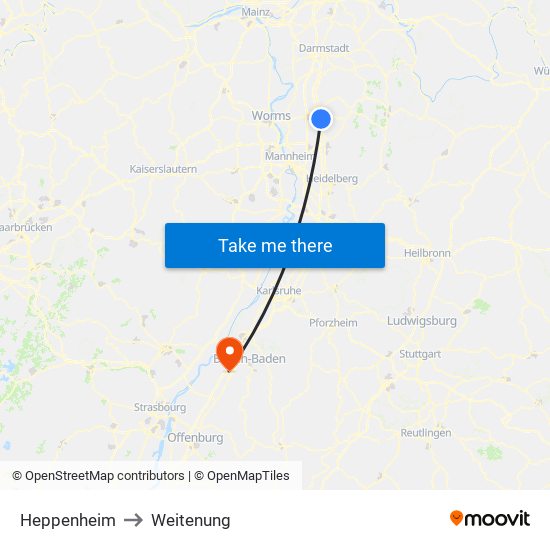 Heppenheim to Weitenung map