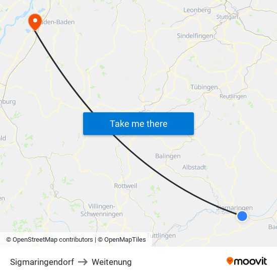 Sigmaringendorf to Weitenung map