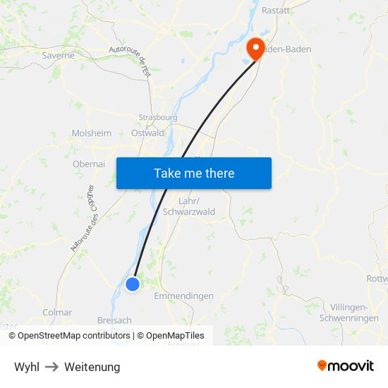 Wyhl to Weitenung map