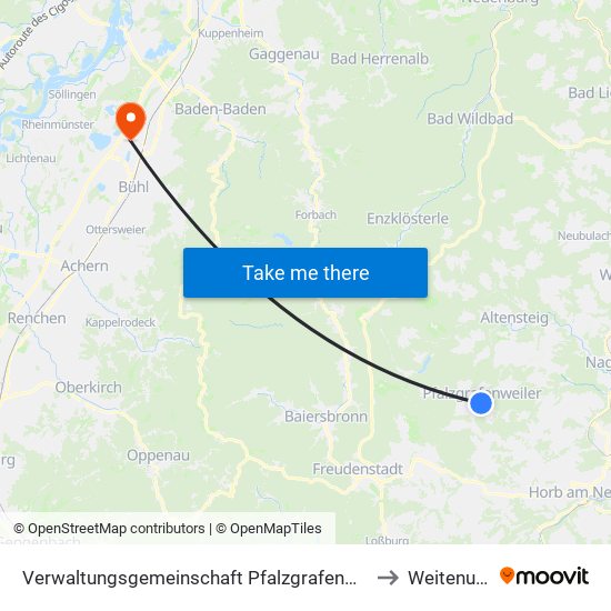 Verwaltungsgemeinschaft Pfalzgrafenweiler to Weitenung map