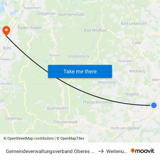 Gemeindeverwaltungsverband Oberes Gäu to Weitenung map