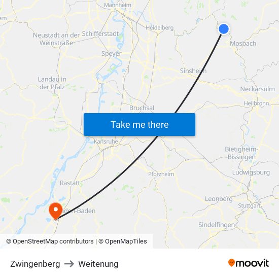 Zwingenberg to Weitenung map