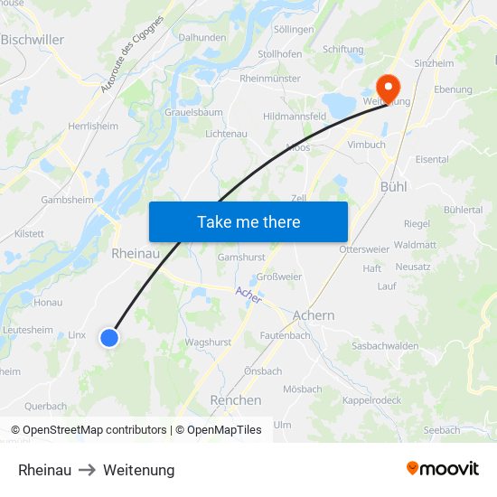 Rheinau to Weitenung map