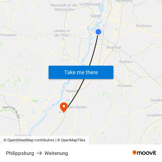 Philippsburg to Weitenung map