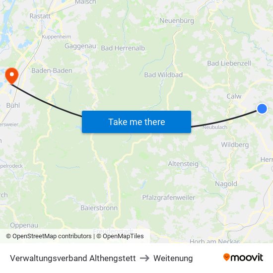 Verwaltungsverband Althengstett to Weitenung map