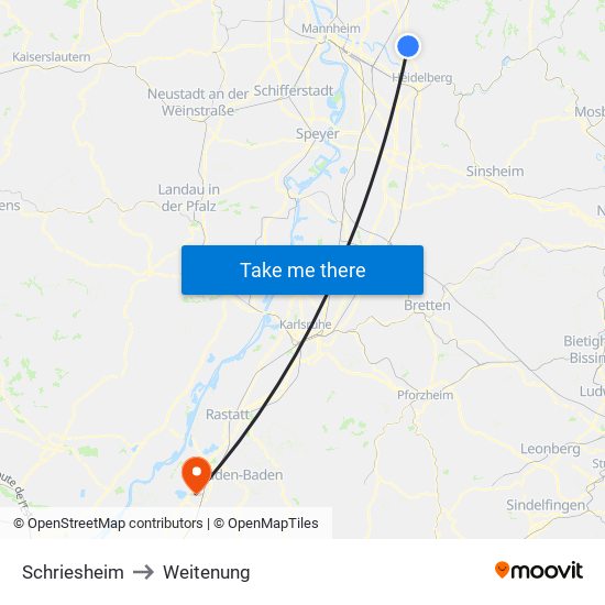 Schriesheim to Weitenung map