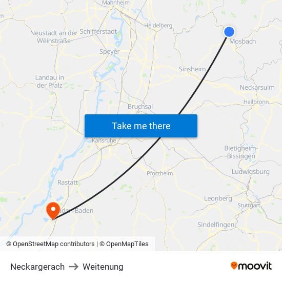 Neckargerach to Weitenung map