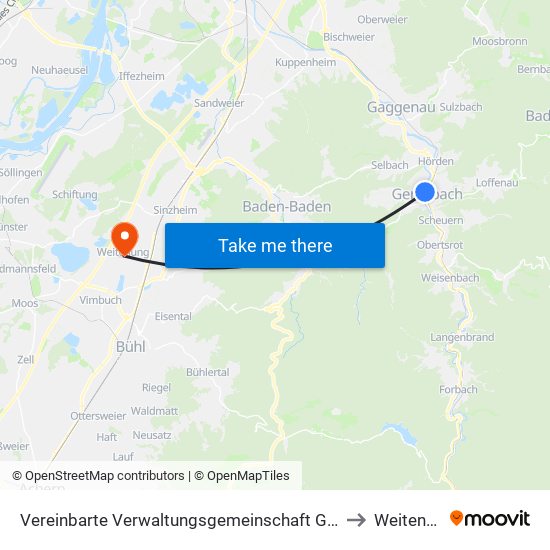 Vereinbarte Verwaltungsgemeinschaft Gernsbach to Weitenung map