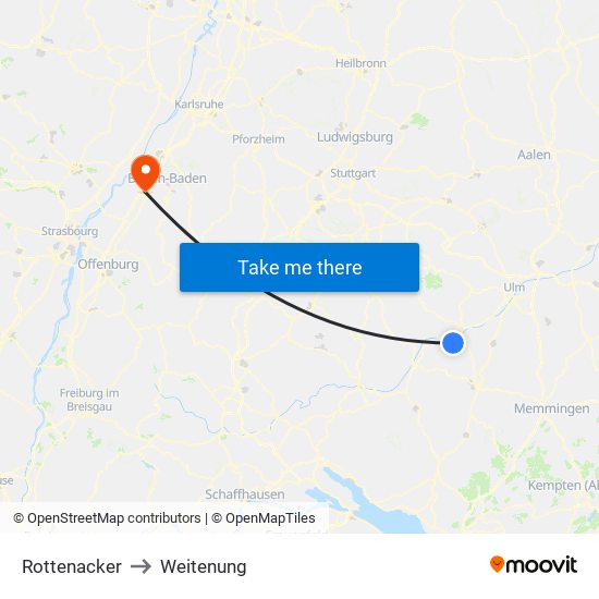 Rottenacker to Weitenung map