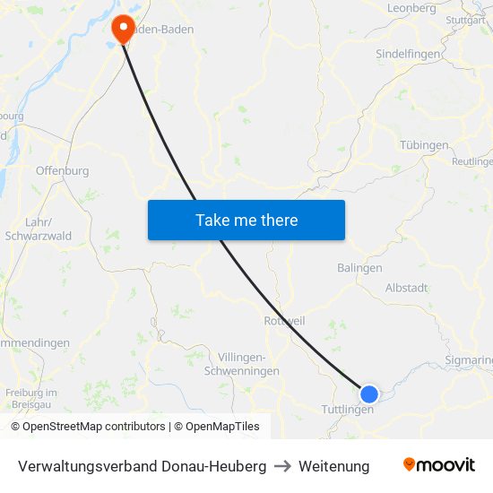 Verwaltungsverband Donau-Heuberg to Weitenung map