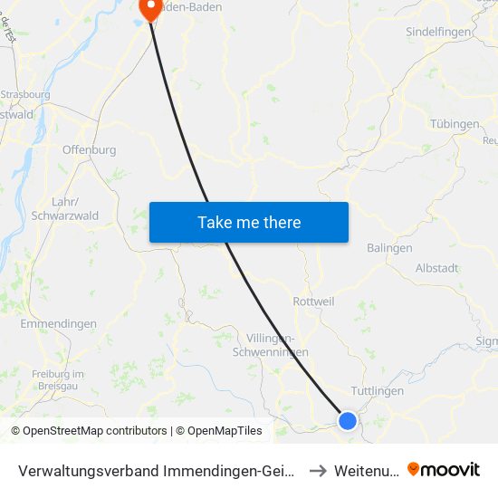 Verwaltungsverband Immendingen-Geisingen to Weitenung map