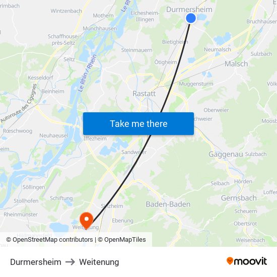 Durmersheim to Weitenung map