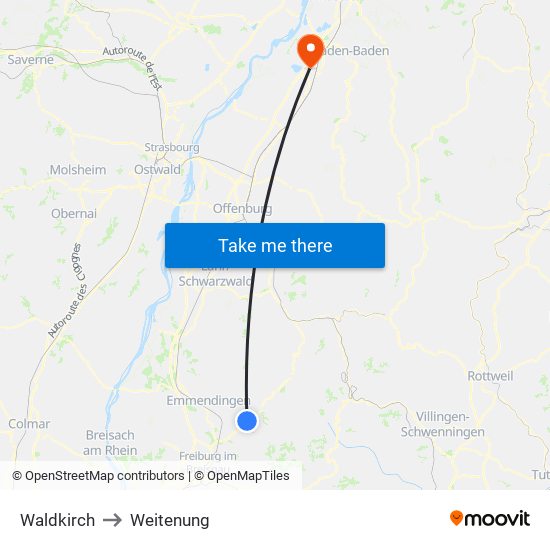 Waldkirch to Weitenung map