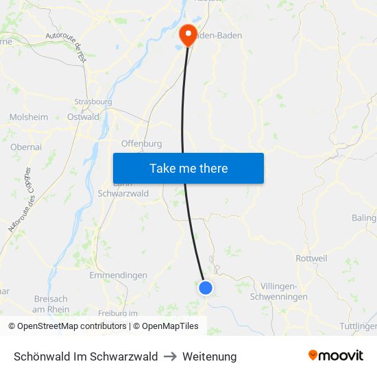 Schönwald Im Schwarzwald to Weitenung map