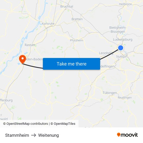 Stammheim to Weitenung map