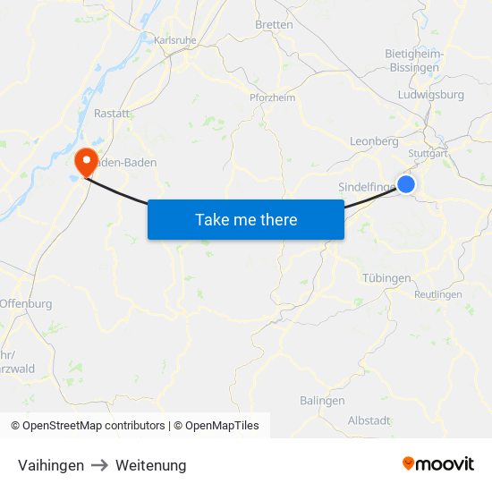 Vaihingen to Weitenung map