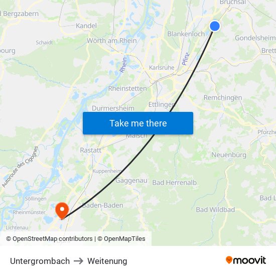 Untergrombach to Weitenung map