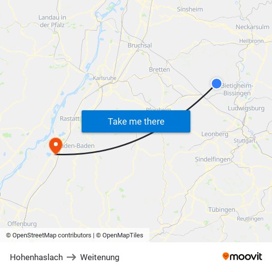 Hohenhaslach to Weitenung map