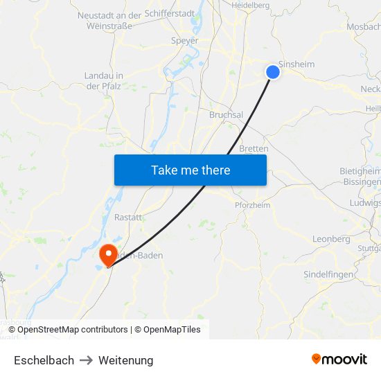 Eschelbach to Weitenung map