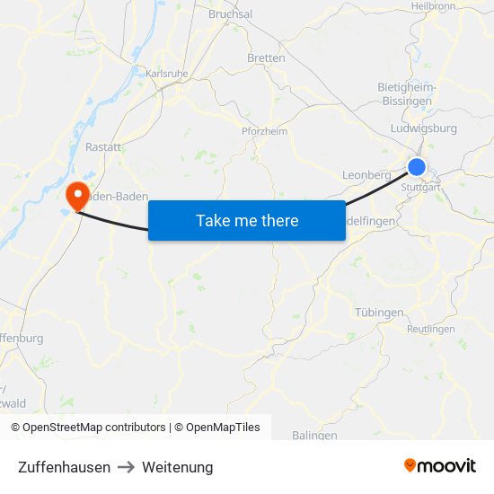 Zuffenhausen to Weitenung map