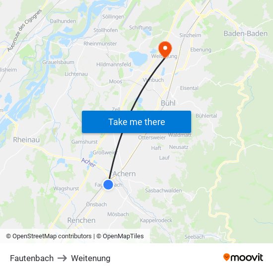 Fautenbach to Weitenung map