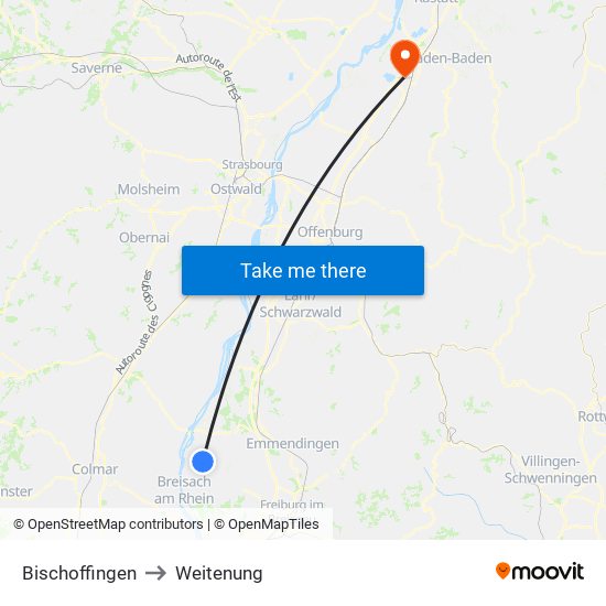 Bischoffingen to Weitenung map